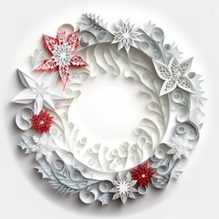 Flower Wreath Made from Papercut Flowers and Leaves ,made with Generative AI