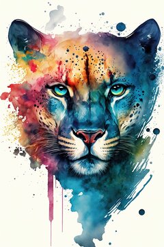 Colorful watercolor painting of a Florida panther ,made with Generative AI