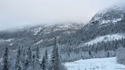 winter landscape with snowcovered mountains, Norway