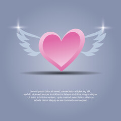 Pink Heart with wings. Vector Illustration.