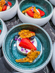 milk mousse or panna cotta - boiled cream - is northern Italian dessert made from cream, sugar,...