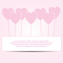 Pink Heart balloon and text box. Vector Illustration.