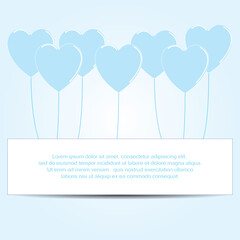Blue Heart balloon and text box. Vector Illustration.