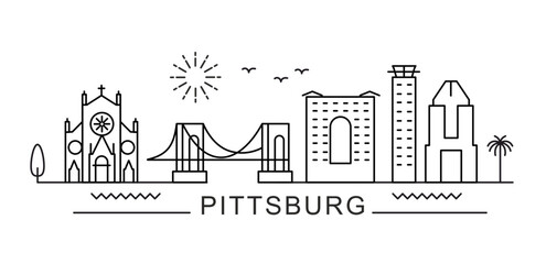 Naklejka premium Pittsburgh City Line View. Poster print minimal design.