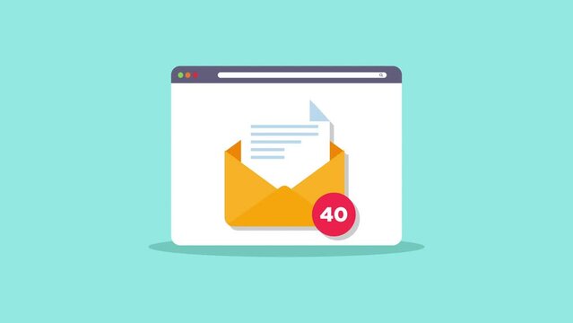 email with counter social media concept motion animation. Simple web browser window Flat design.