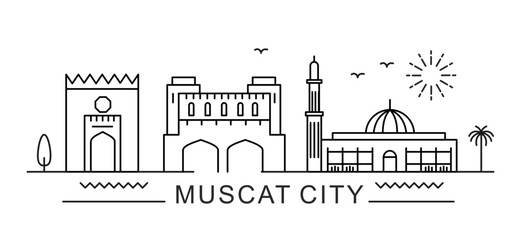 Muscat City Line View. Poster print minimal design.