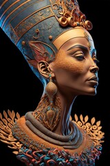 A beautiful young Egyptian pharaoh with beautiful hair ornaments ,not a real person, made with Generative AI
