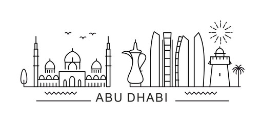 Abu Dhabi City Line View. Poster print minimal design.