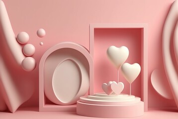 Minimal display for products, pastel geometric background, 3d illustration ,made with Generative AI