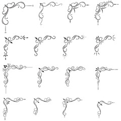 Set of mixed border corners and floral classical decorations, Vector illustration of decorative corner frame set. 