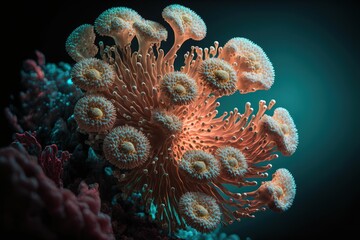 Obraz premium Amazing abstract marine habitat with a coral reef macro and texture ,made with Generative AI