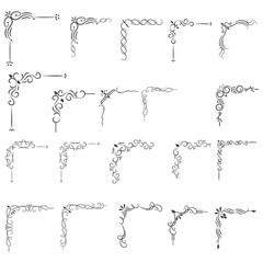 Set of mixed border corners and floral classical decorations, Vector illustration of decorative corner frame set. 