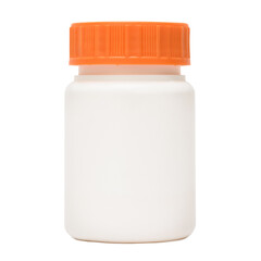 Frasco plástico para capsulas ou comprimidos, usado para armazenar medicamentos manipulados.	
