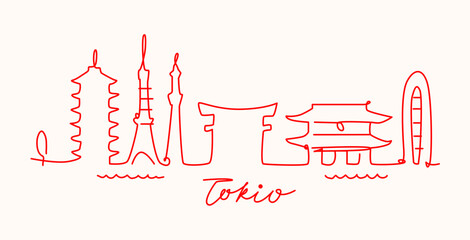 Tokyo Japan City Line View. Poster print minimal design.