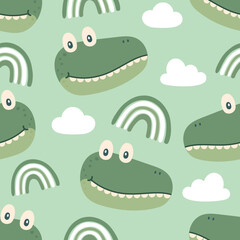 Fototapeta premium cute crocodile seamless pattern, cartoon wild animals background, baby clothing vector illustration