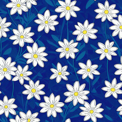 seamless blue pattern with daisies flowers [Generative AI]