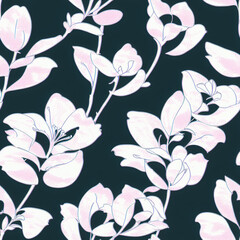 seamless dark green pattern with flowers [Generative AI]