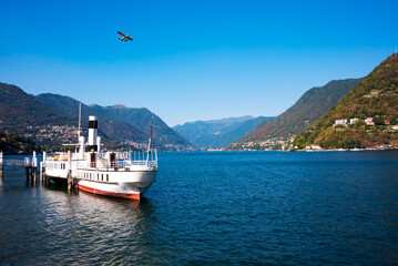 Beautiful landscape of lake Como with a boat