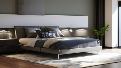 Obraz premium modern bedroom with view, Generative AI 