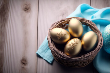 Golden egg in a nest, Easter, Generative AI