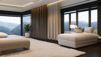 modern bedroom with view, Generative AI	