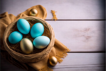 Golden egg in a nest, Easter, Generative AI