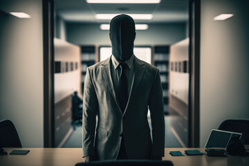 businessman without a face in an office, ai generated - obrazy, fototapety, plakaty
