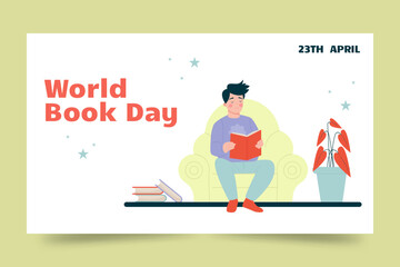 Man reading a book banner horizontal. World Book Day