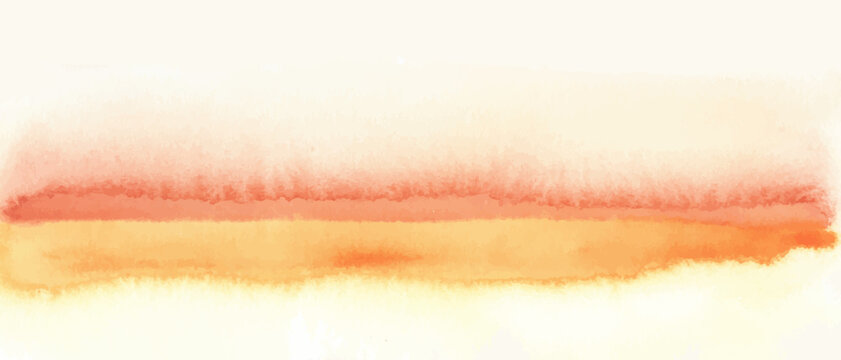Orange, yellow, red watercolor abstract background, form, design element. Colorful hand painted texture, wash. Horizontal wallpaper, background. © olechkaart