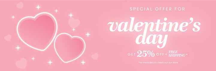 Obraz premium Cute pastel pink sales banner for Valentine's Day. Happy Valentine's Day Special Offer. 3d illustration. 25% OFF