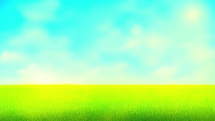 Obraz na płótnie Canvas Green grass field under clear blue sky and white clouds.