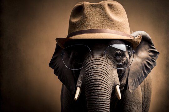 an elephant wearing a hat and glasses