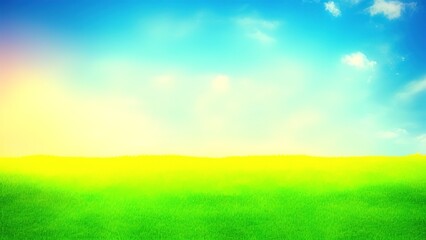 Fototapeta na wymiar Colorful blurred nature landscape summer background, green grass blue sky texture.