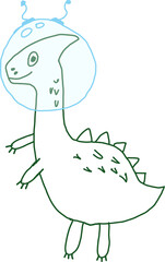 Illustration of a dinosaur astronaut in a helmet.
