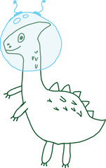 Illustration of a dinosaur astronaut in a helmet.