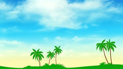 Fototapeta na wymiar Tropical beach with sunbathing accessories, summer holiday background.