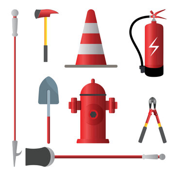 Firefighting, fire protection equipment, fire extinguisher, Fire department hardware set
