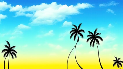 Obraz na płótnie Canvas Sunny Tropical Beach With Palm Leaves And Paradise Island.