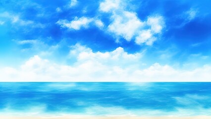 Plakat Beautiful beach with blue sky and white clouds abstract texture background.