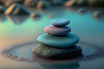 Smooth Zen Stones on the Beach.  Peaceful, Serene.  Generative AI.