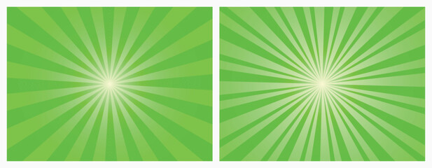 Vivid Green Sunburst Pattern Background. Ray starburst backdrop. Rays radial geometric vector illustration.