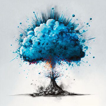 Nuclear Explosion, Stylized, Blue paint.  Generative AI Creation.