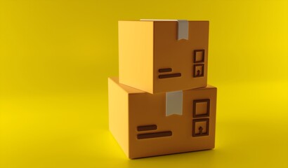 Cardboard box, delivery package, shipping box. Transportation, delivery, shipping concept. 3d rendering. Cartoon minimal style.
