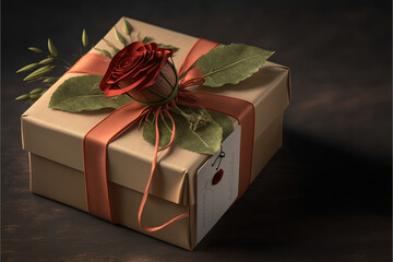 A box with rose, Valentine's Day Gift Box, Copy Space, Generative Ai