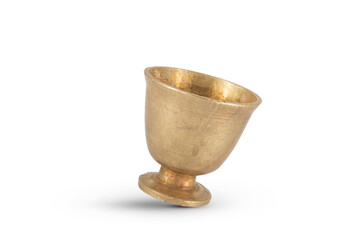 Antique brass mortar with pestle isolated on white background