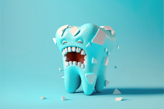 Tooth enamel erupted. Mouth and teeth health concept. Various dental diseases. Design for banner, designer, dental clinic or hospital. Generative AI