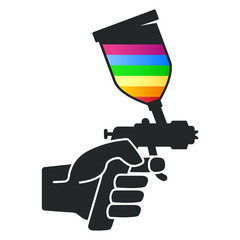 Spray gun in hand for painting sign