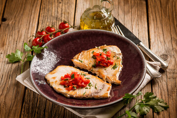 grilled swordfish with diced tomatoes