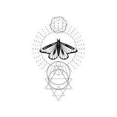 Magic Boho vector illustration on white background. Mystery design elements. Tattoo and logo templates.