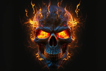 Fire skull on the black background - obrazy, fototapety, plakaty